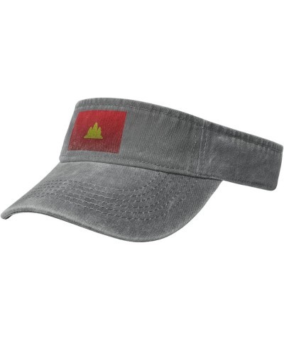 Flag of Democratic Kampuchea Knitting Effect Sun Visor Hats for Women Men Adjustable Cotton Sun Hat Golf Cap Gray $9.55 Visors