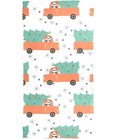 Acpiggto Women Silk Scarf Christmas Panda Truck Tree Snowflakes New Year Winter Orange Green Head Shawl Neck Kerchief Sleepin...