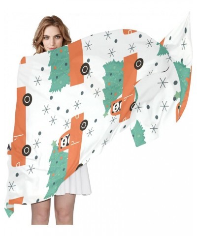 Acpiggto Women Silk Scarf Christmas Panda Truck Tree Snowflakes New Year Winter Orange Green Head Shawl Neck Kerchief Sleepin...