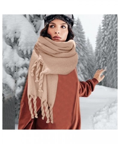 Women Knitted Tassel Scarf Fashion Solid Color Toddler Soft Warm Scarves Neck Warmer Winter for Womens Khaki $9.55 Scarves