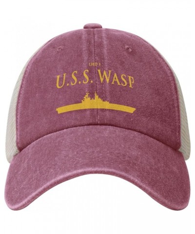 Lhd 1 USS Wasp Unisex Cowboy Mesh Baseball Cap Sandwich Cap Denim Hats Baseball Cap Red One Size $12.17 Baseball Caps