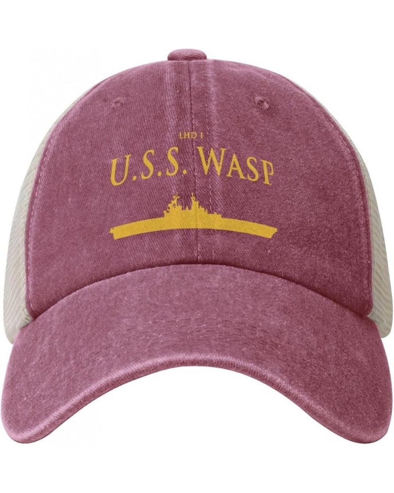 Lhd 1 USS Wasp Unisex Cowboy Mesh Baseball Cap Sandwich Cap Denim Hats Baseball Cap Red One Size $12.17 Baseball Caps