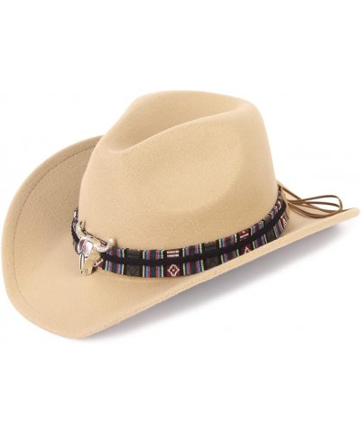 mdlian Decorative Hat Autumn and Winter Men's and Women's National Style Large Brim Felt Hat Black $88.29 Cowboy Hats