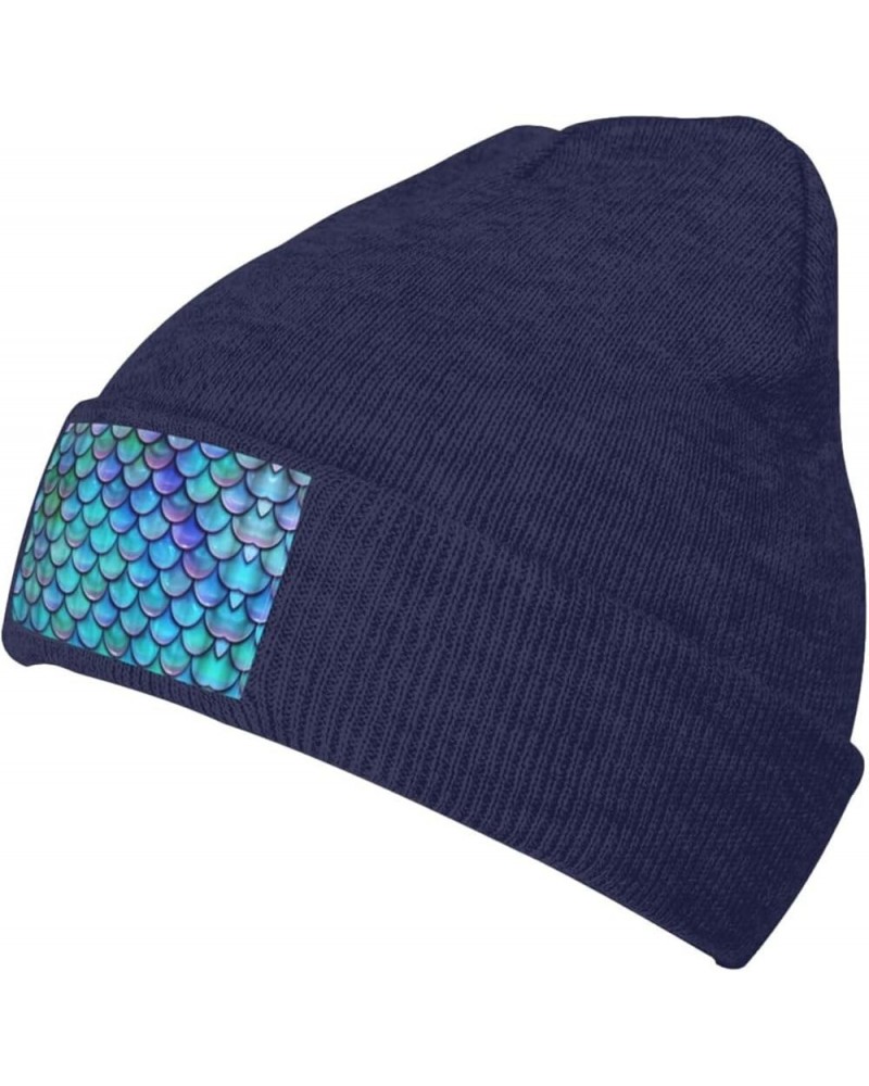 Mermaid Teal Fish Scale Print Unisex Lightweight Knit Hat Cap Multifunctional Beanie for Travel, Hiking,Skiing Navy Blue $13....