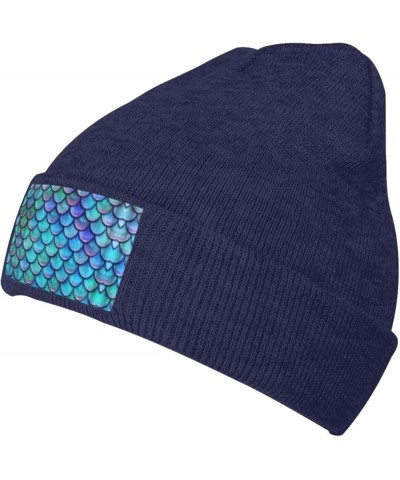 Mermaid Teal Fish Scale Print Unisex Lightweight Knit Hat Cap Multifunctional Beanie for Travel, Hiking,Skiing Navy Blue $13....