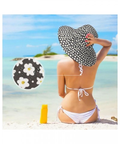 Black Floral Daisy Chamomile Women Sun Hat Wide Brim Summer Dots Beach Hat Reversible Foldable Chin Strap UV Protection Hat G...