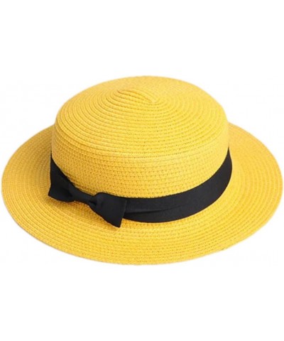 Parent-Child Sun Flat Straw Hat Boater Hat Girls Bow Summer Hats for Women Kid and Beach Flat Straw Hat 11 $15.94 Sun Hats