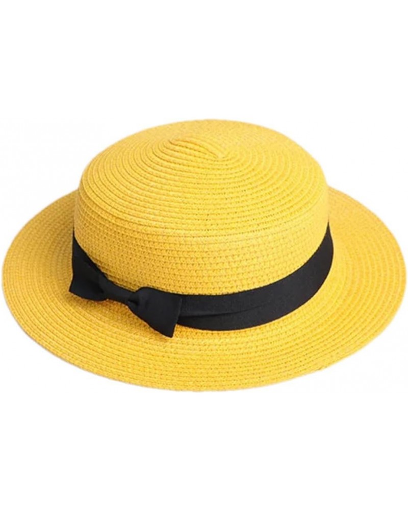 Parent-Child Sun Flat Straw Hat Boater Hat Girls Bow Summer Hats for Women Kid and Beach Flat Straw Hat 11 $15.94 Sun Hats