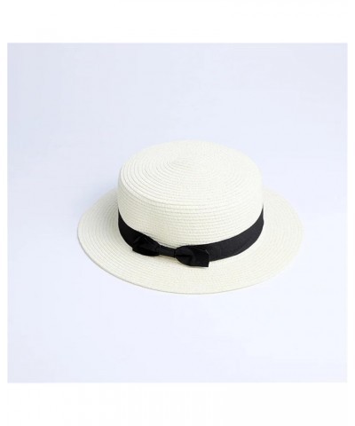 Parent-Child Sun Flat Straw Hat Boater Hat Girls Bow Summer Hats for Women Kid and Beach Flat Straw Hat 11 $15.94 Sun Hats