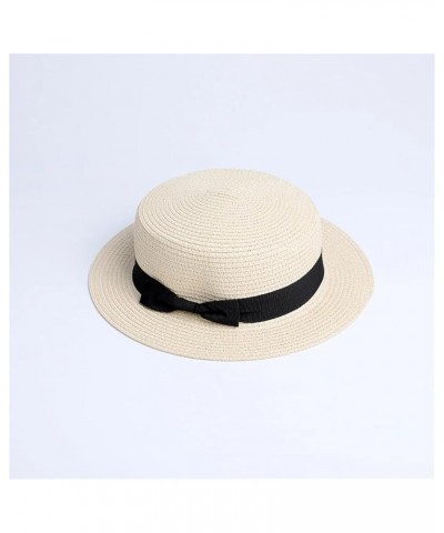 Parent-Child Sun Flat Straw Hat Boater Hat Girls Bow Summer Hats for Women Kid and Beach Flat Straw Hat 11 $15.94 Sun Hats