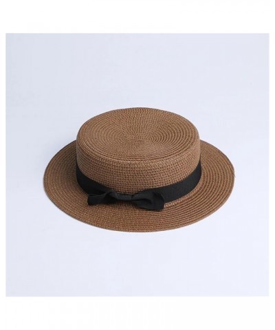 Parent-Child Sun Flat Straw Hat Boater Hat Girls Bow Summer Hats for Women Kid and Beach Flat Straw Hat 11 $15.94 Sun Hats