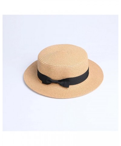 Parent-Child Sun Flat Straw Hat Boater Hat Girls Bow Summer Hats for Women Kid and Beach Flat Straw Hat 11 $15.94 Sun Hats