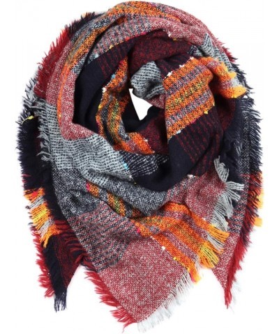 Women's Shawl Wrap Warm Scarf - Cozy Oblong/Plaid Blanket/Stripe Light Circle Infinity Blanket - Tartan Red/Navy/Orange $8.95...