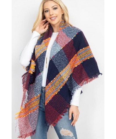 Women's Shawl Wrap Warm Scarf - Cozy Oblong/Plaid Blanket/Stripe Light Circle Infinity Blanket - Tartan Red/Navy/Orange $8.95...