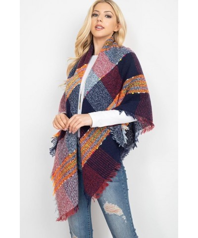 Women's Shawl Wrap Warm Scarf - Cozy Oblong/Plaid Blanket/Stripe Light Circle Infinity Blanket - Tartan Red/Navy/Orange $8.95...