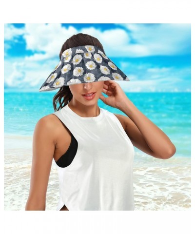 White Flowers on Navy Women Sun Visor Hat Wide Brim Roll-up Beach Hat Summer UV Protection Beach Cap for Women $8.40 Sun Hats