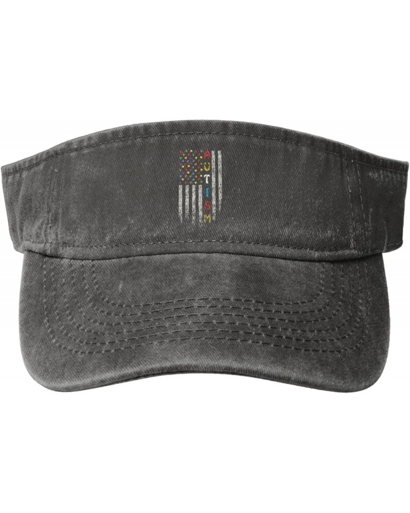 Autism Awareness America Flag Visor Cap Adjustable Sport Empty Top Baseball Sun Cap Black—23 Deep Heather $8.66 Visors