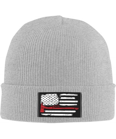 American Flag Firefighter Knit Hat Adult Beanie Hat Outdoor Warm Autumn Winter Knitted Hat Basis Skull Cap Gray $9.27 Skullie...