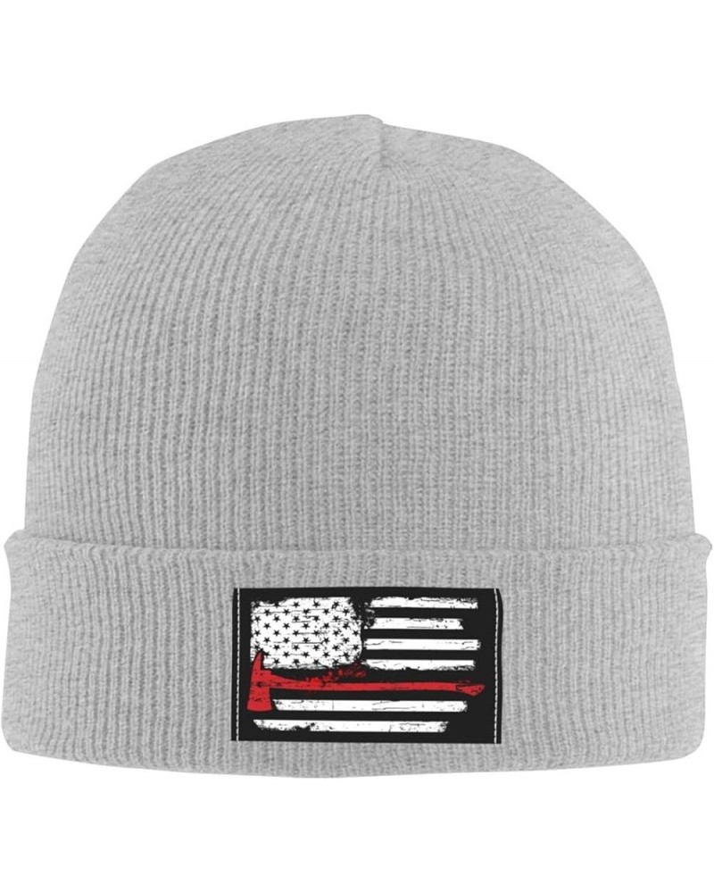 American Flag Firefighter Knit Hat Adult Beanie Hat Outdoor Warm Autumn Winter Knitted Hat Basis Skull Cap Gray $9.27 Skullie...