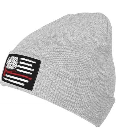 American Flag Firefighter Knit Hat Adult Beanie Hat Outdoor Warm Autumn Winter Knitted Hat Basis Skull Cap Gray $9.27 Skullie...