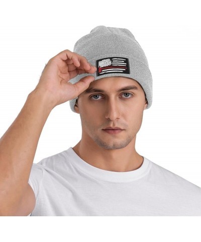 American Flag Firefighter Knit Hat Adult Beanie Hat Outdoor Warm Autumn Winter Knitted Hat Basis Skull Cap Gray $9.27 Skullie...