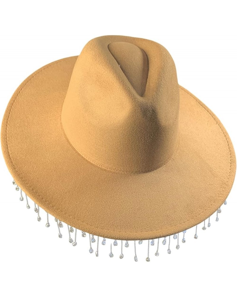 Cowboy Hats for Women Men Wide Brim Rhinestone Tasseled Large Cap for Club Party Retro Fluffy Hat Camel Flat Brim $11.99 Cowb...