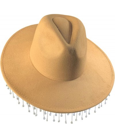 Cowboy Hats for Women Men Wide Brim Rhinestone Tasseled Large Cap for Club Party Retro Fluffy Hat Camel Flat Brim $11.99 Cowb...