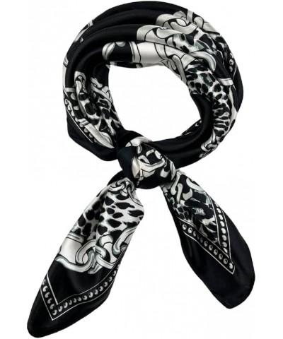 Women's Fashion Scarf or Bandana Shiny Silk Feel Head or Neck Square Small & Large Leopard and Chains, Black, 23x23in $10.19 ...