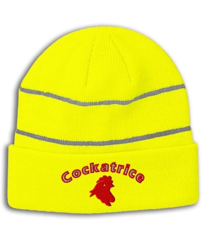 Custom Reflective Beanie Cockatrice Acrylic High Visibility Running Gear Skull Cap for Men & Women 1 Size Neon Yellow Design ...