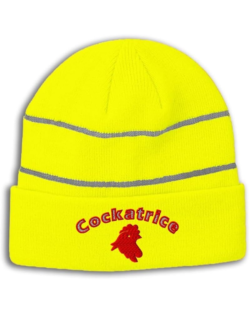 Custom Reflective Beanie Cockatrice Acrylic High Visibility Running Gear Skull Cap for Men & Women 1 Size Neon Yellow Design ...