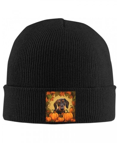 Fall Dachshund Maple Leaf Autumn My Love Dog Cute Puppy Beanie Hat Skull Knit Warm Cap Women Men Soft Stretch for Winter0 Bla...