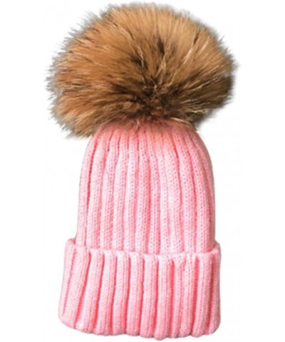 Knitted Beanie Hat with Faux Fur Pompom, Skull Cap with Big Pom Pom for Winter, Cold Weather Pink-adult Size $11.58 Skullies ...