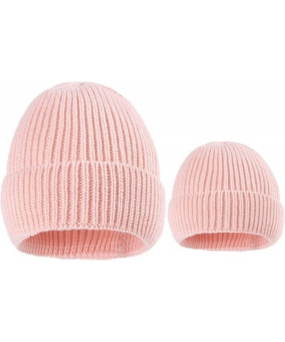 Autumn and Winter Solid Color Adult Knitted Parent Child Hat Warm Woollike Knitted Hat French Flag Hat Pink-a $11.89 Skullies...