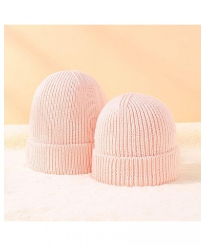 Autumn and Winter Solid Color Adult Knitted Parent Child Hat Warm Woollike Knitted Hat French Flag Hat Pink-a $11.89 Skullies...