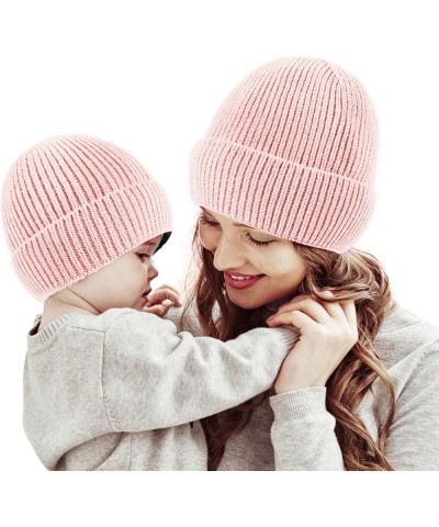 Autumn and Winter Solid Color Adult Knitted Parent Child Hat Warm Woollike Knitted Hat French Flag Hat Pink-a $11.89 Skullies...