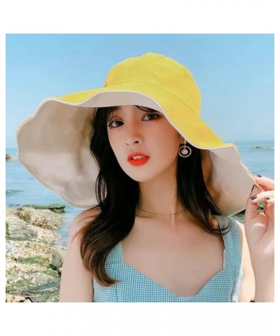 Sun Hats for Women Roll-Up Wide Brim Floppy Foldable Reversible Bucket Hat UPF50+ UV Protection Outdoor Summer Beach Cap Yell...