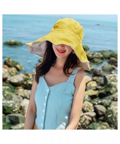 Sun Hats for Women Roll-Up Wide Brim Floppy Foldable Reversible Bucket Hat UPF50+ UV Protection Outdoor Summer Beach Cap Yell...