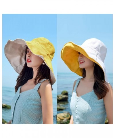 Sun Hats for Women Roll-Up Wide Brim Floppy Foldable Reversible Bucket Hat UPF50+ UV Protection Outdoor Summer Beach Cap Yell...