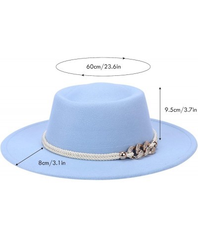 Women Fashion Classic Wide Brim Fedora Hat with Ring Belt Felt Panama Hat Blue $10.25 Fedoras