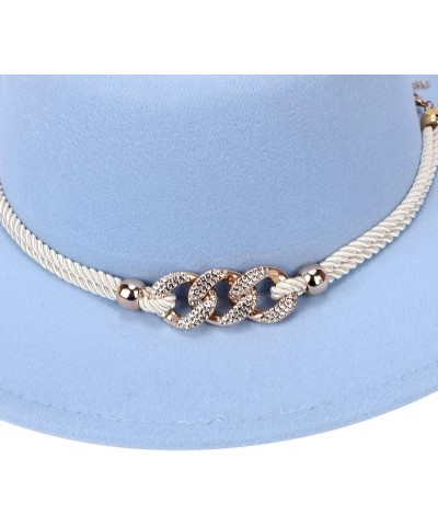 Women Fashion Classic Wide Brim Fedora Hat with Ring Belt Felt Panama Hat Blue $10.25 Fedoras