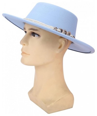 Women Fashion Classic Wide Brim Fedora Hat with Ring Belt Felt Panama Hat Blue $10.25 Fedoras