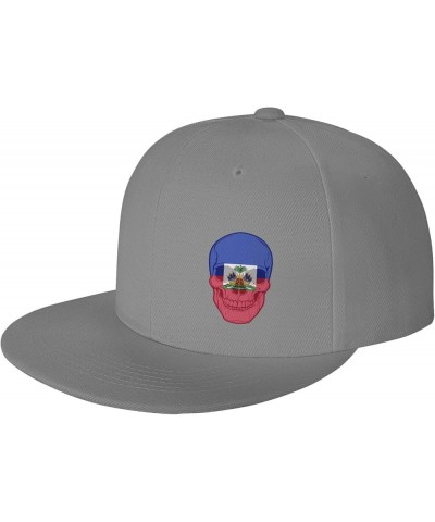 Snapback Baseball Cap Vintage Skull Haiti Flag Classic Dad Trucker Flat Bill Brim Hat Gray $10.49 Baseball Caps