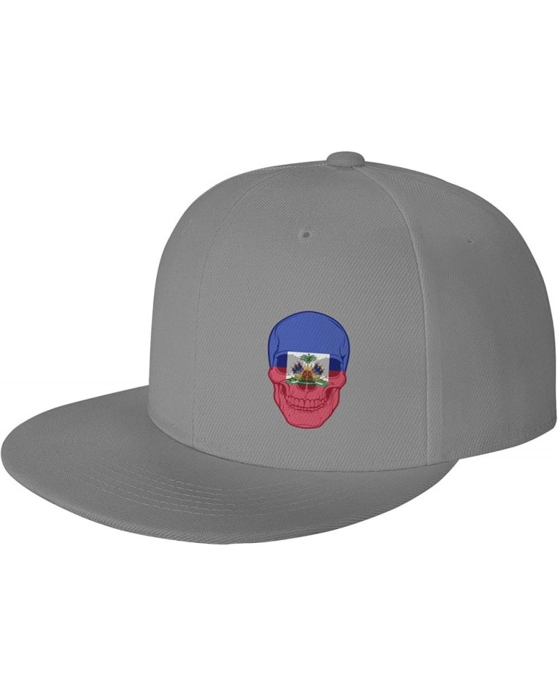 Snapback Baseball Cap Vintage Skull Haiti Flag Classic Dad Trucker Flat Bill Brim Hat Gray $10.49 Baseball Caps