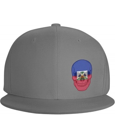 Snapback Baseball Cap Vintage Skull Haiti Flag Classic Dad Trucker Flat Bill Brim Hat Gray $10.49 Baseball Caps