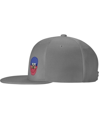 Snapback Baseball Cap Vintage Skull Haiti Flag Classic Dad Trucker Flat Bill Brim Hat Gray $10.49 Baseball Caps