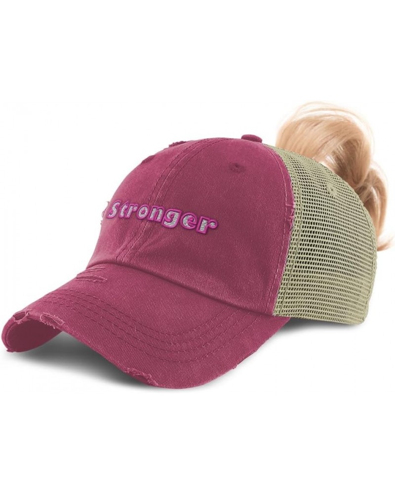 Womens Ponytail Cap Stronger Cotton Distressed Trucker Hats Burgundy $12.18 Baseball Caps