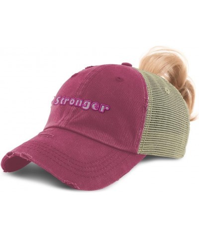 Womens Ponytail Cap Stronger Cotton Distressed Trucker Hats Burgundy $12.18 Baseball Caps