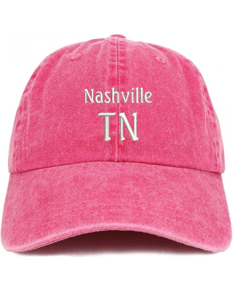 Nashville TN Embroidered Pigment Dyed Washed Baseball Cap Fuchsia $13.49 Baseball Caps