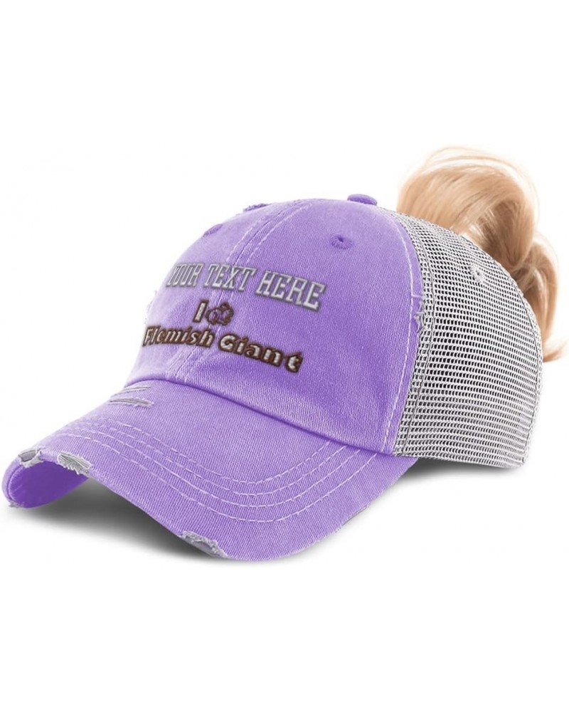 Womens Ponytail Cap I Rabbit Flemish Giant Breed Cotton Bunny Distressed Trucker Hat Lavender Personalized Text Here $12.88 B...