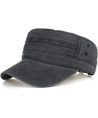 Men Women Cotton Classic Military Hats Vintage Washed Denim Adjustable Outdoor Sunscreen Peaked Dad Cap Black $5.30 Skullies ...